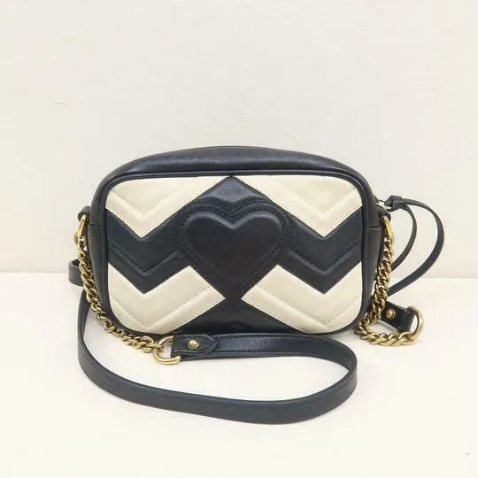 Gucci Marmont Gg Mini Matelassé White Chevron Black Leather Shoulder Bag