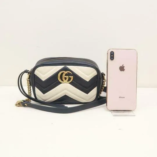 Gucci Marmont Gg Mini Matelassé White Chevron Black Leather Shoulder Bag