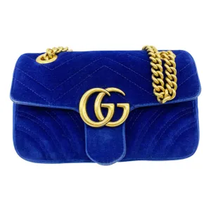 Gucci Marmont Mini Chain Cobalt Blue Velvet Shoulder Bag