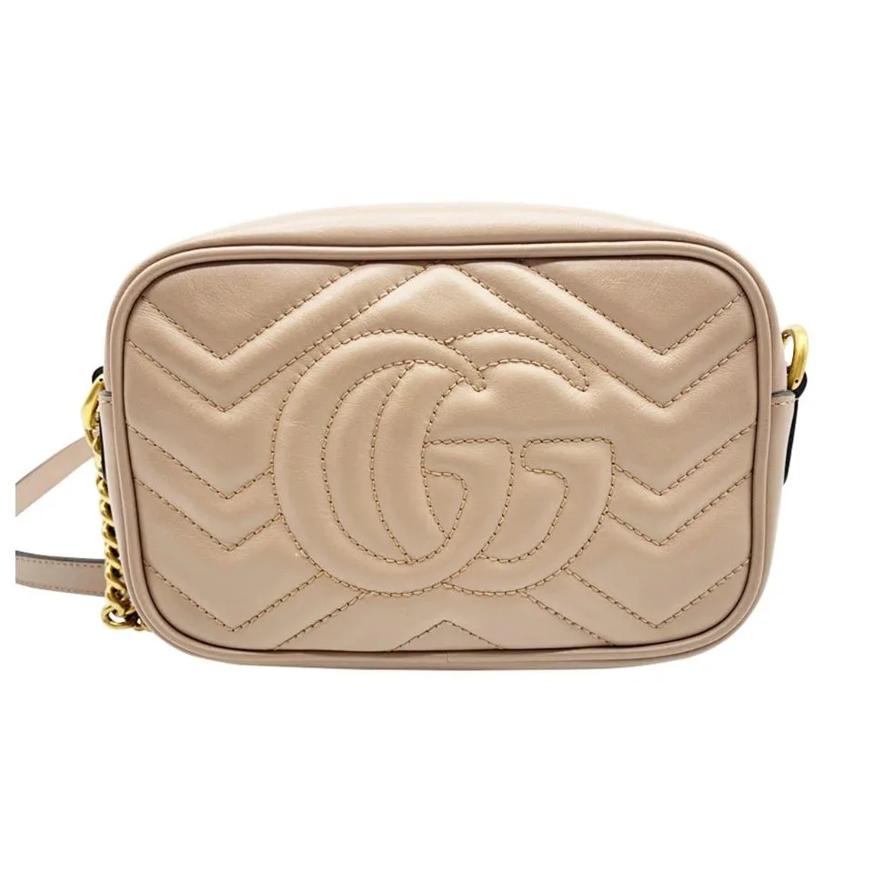 Gucci Mini Camera Marmont Gg Small Quilted Beige Leather Shoulder Bag