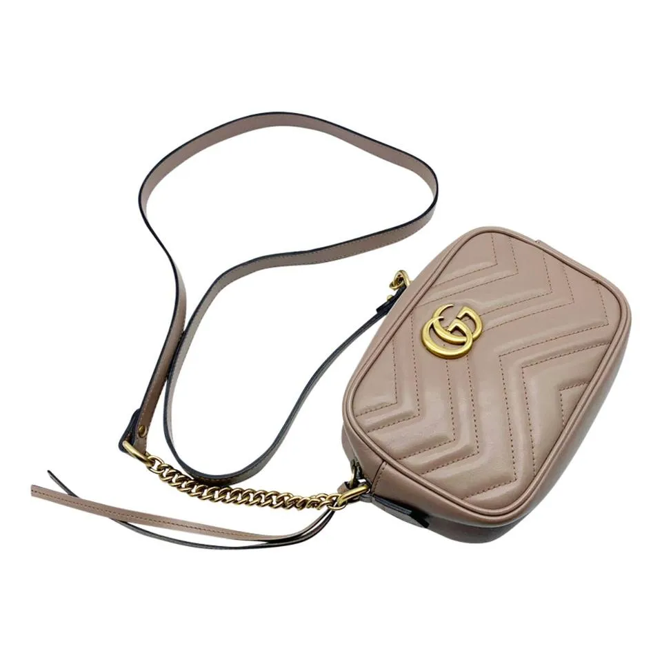 Gucci Mini Camera Marmont Gg Small Quilted Beige Leather Shoulder Bag