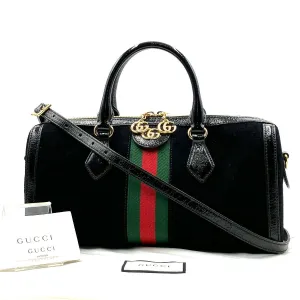 GUCCI Sherry Line Offdeer Suede 2way Shoulder Bag Handbag