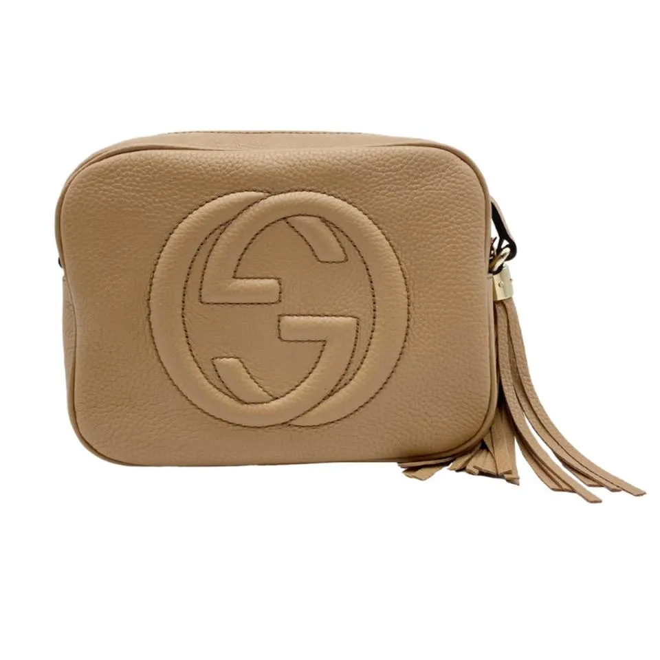 Gucci Soho Disco Pebbled Calfskin Small Rose Beige Leather Shoulder Bag