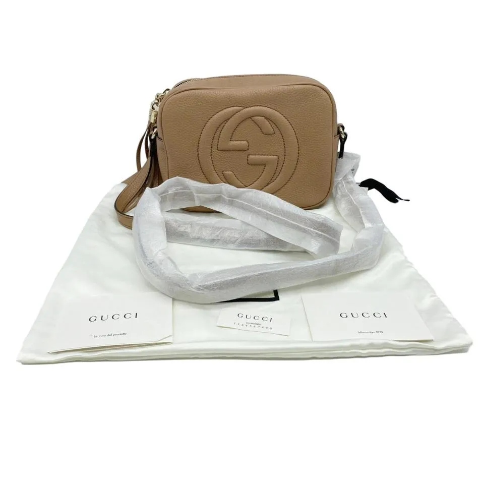 Gucci Soho Disco Pebbled Calfskin Small Rose Beige Leather Shoulder Bag