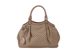 GUCCI SUKEY TOTE BEIGE-BROWN CANVAS GOLD HARDWARE (211944 486628) WITH DUST COVER