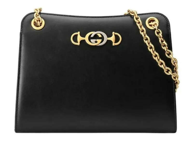 Gucci Tote Zumi Smooth Small Black Leather Shoulder Bag