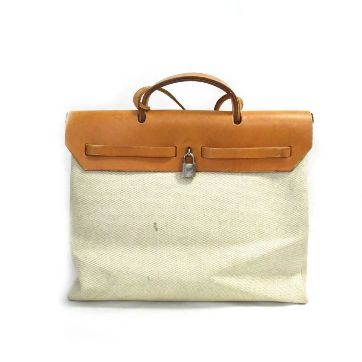 HERMES Herbag MM 2way shoulder hand bag leather Toile H Natural Beige