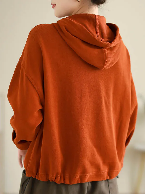 Hooded Long Sleeves Buttoned Drawstring Pockets Solid Color Outerwear