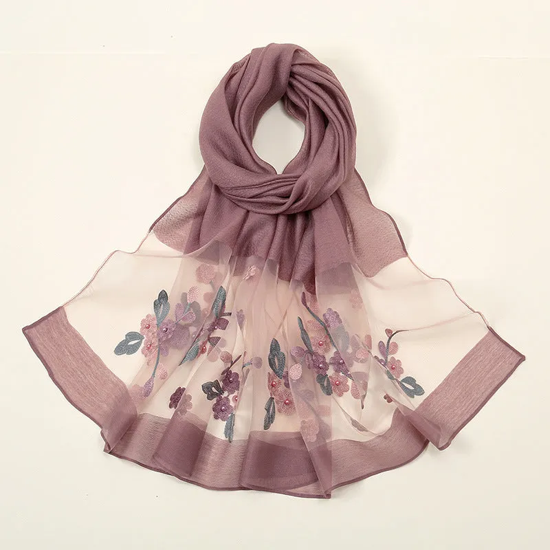 MZ066   Hot new organza flower embroidery nail beaded scarf women's travel out photo shawl spot