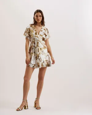 Noosh Knot Front V Neck Sequin Mini Dress Ivory