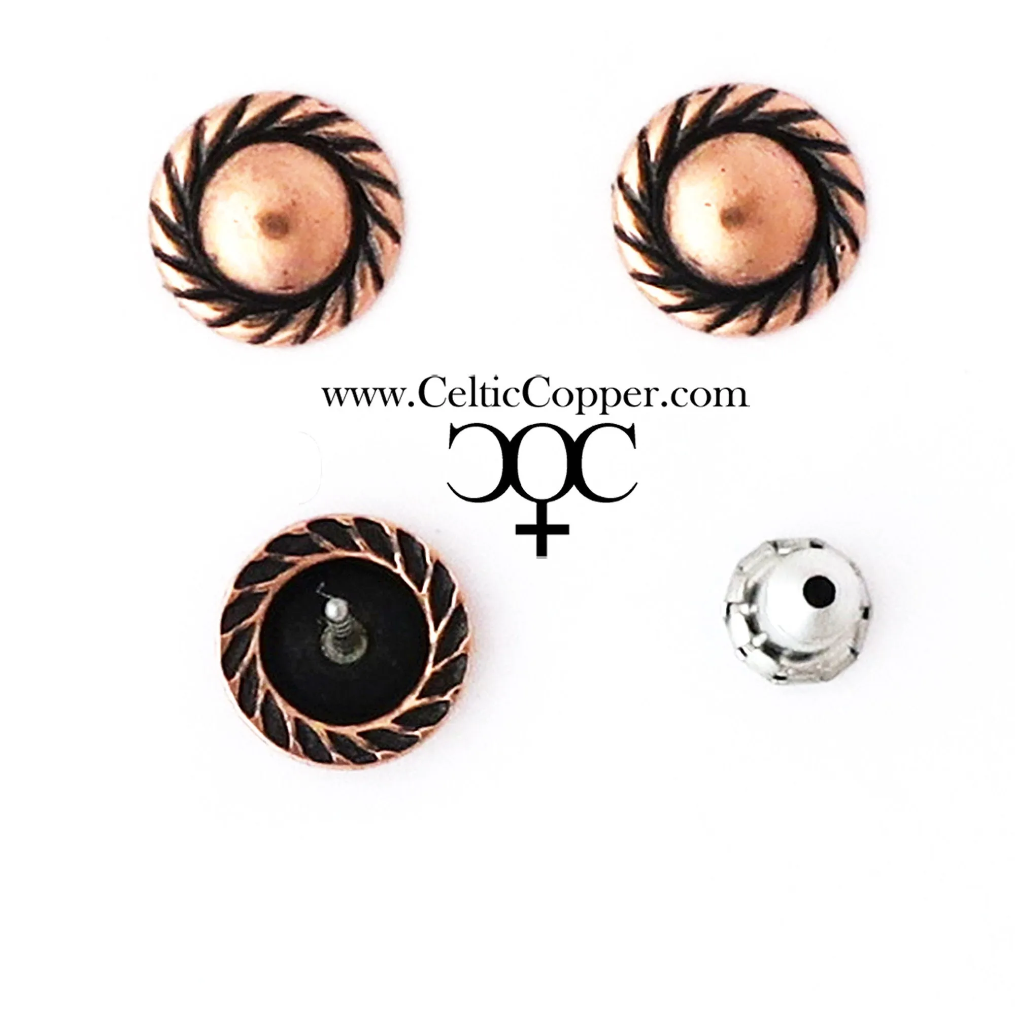 Rope Edged Copper Earring Studs EC12 Solid Copper Jewelry Post Earrings with Hypoallergenic Steel Posts