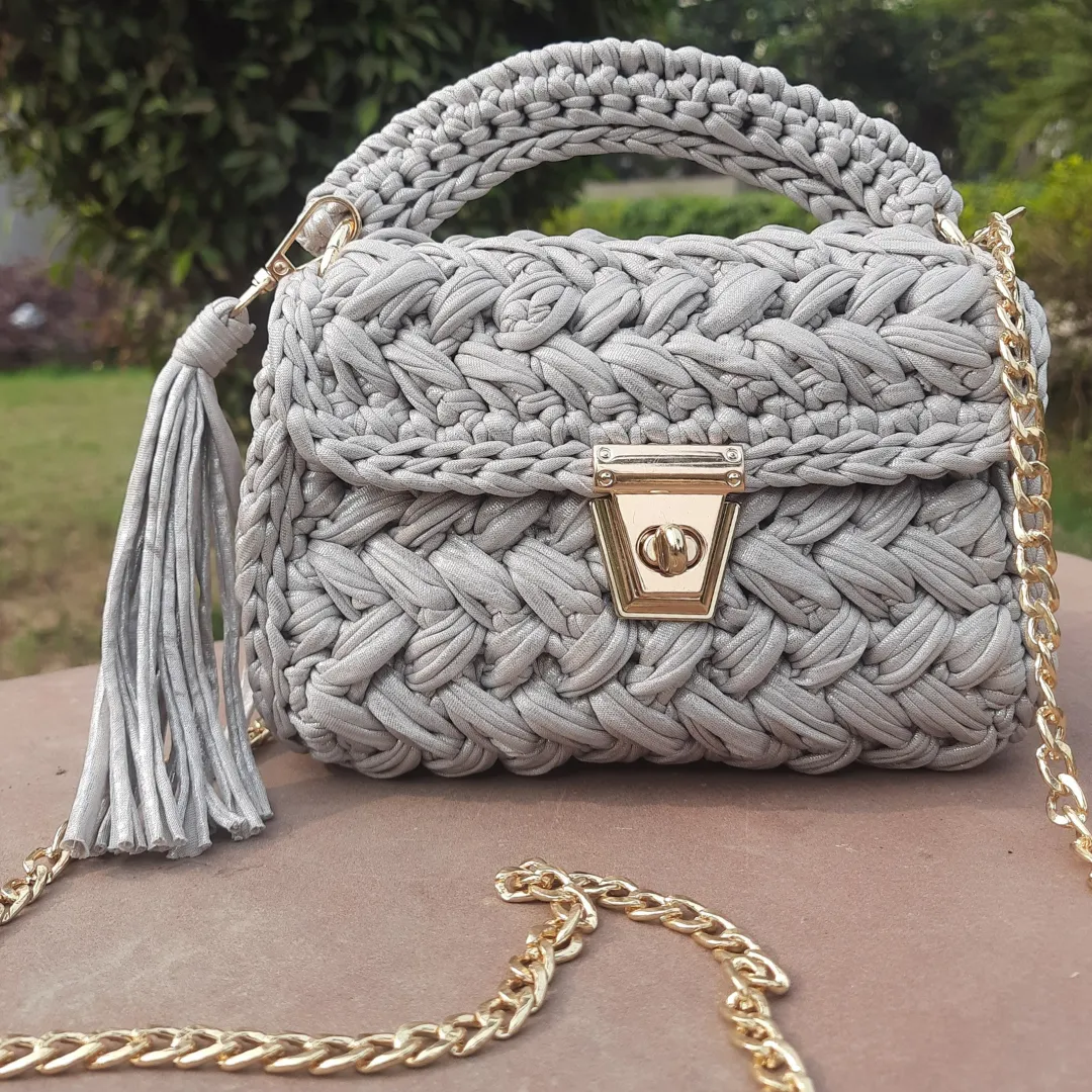 Shiroli Handmade Designer Metallica Grey Bag