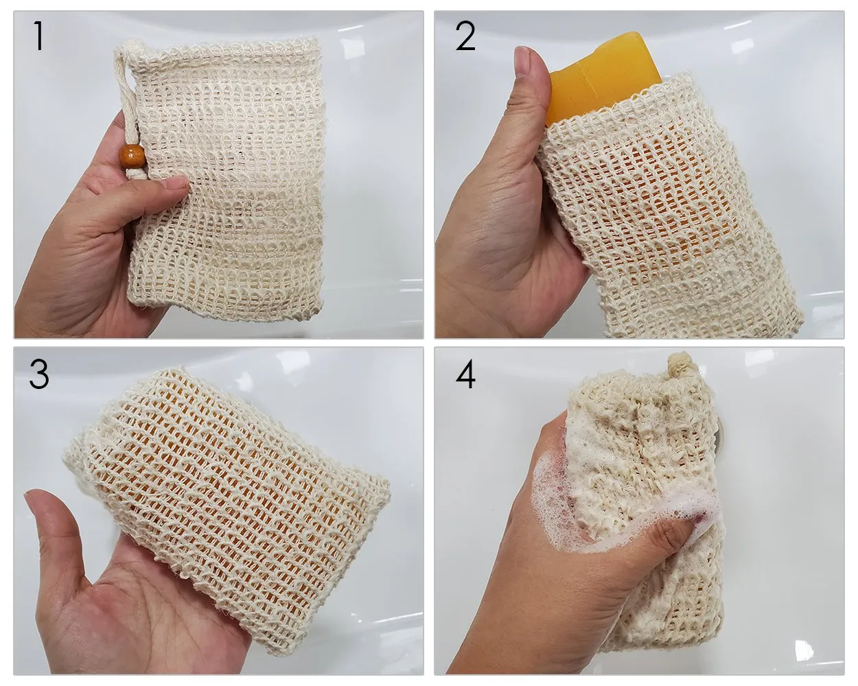 Soap Bag 10 Pieces Natural Sisal Soap Saver Bags with Drawstring