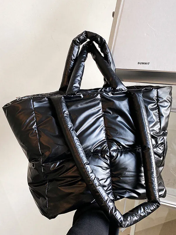 Solid Color Split-Joint Padded Bags Handbags Tote Bags