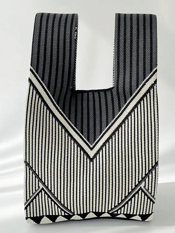 Split-Joint Striped Woven Bags Handbags