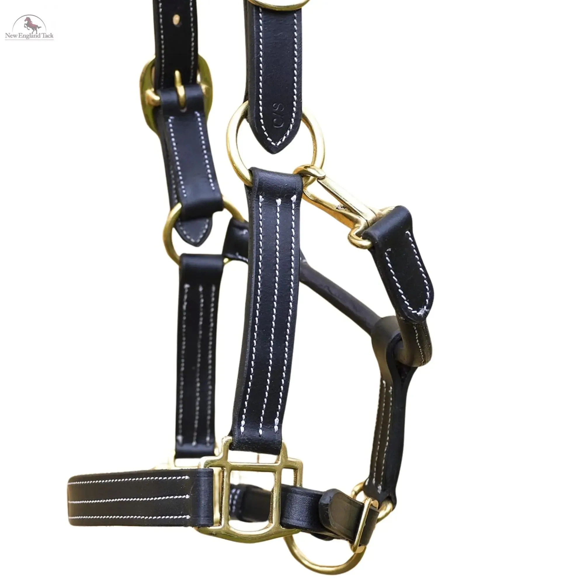 Triple Stitched Halter with Adjustable Chin and Nose Brass Hardware Black Brown Halter