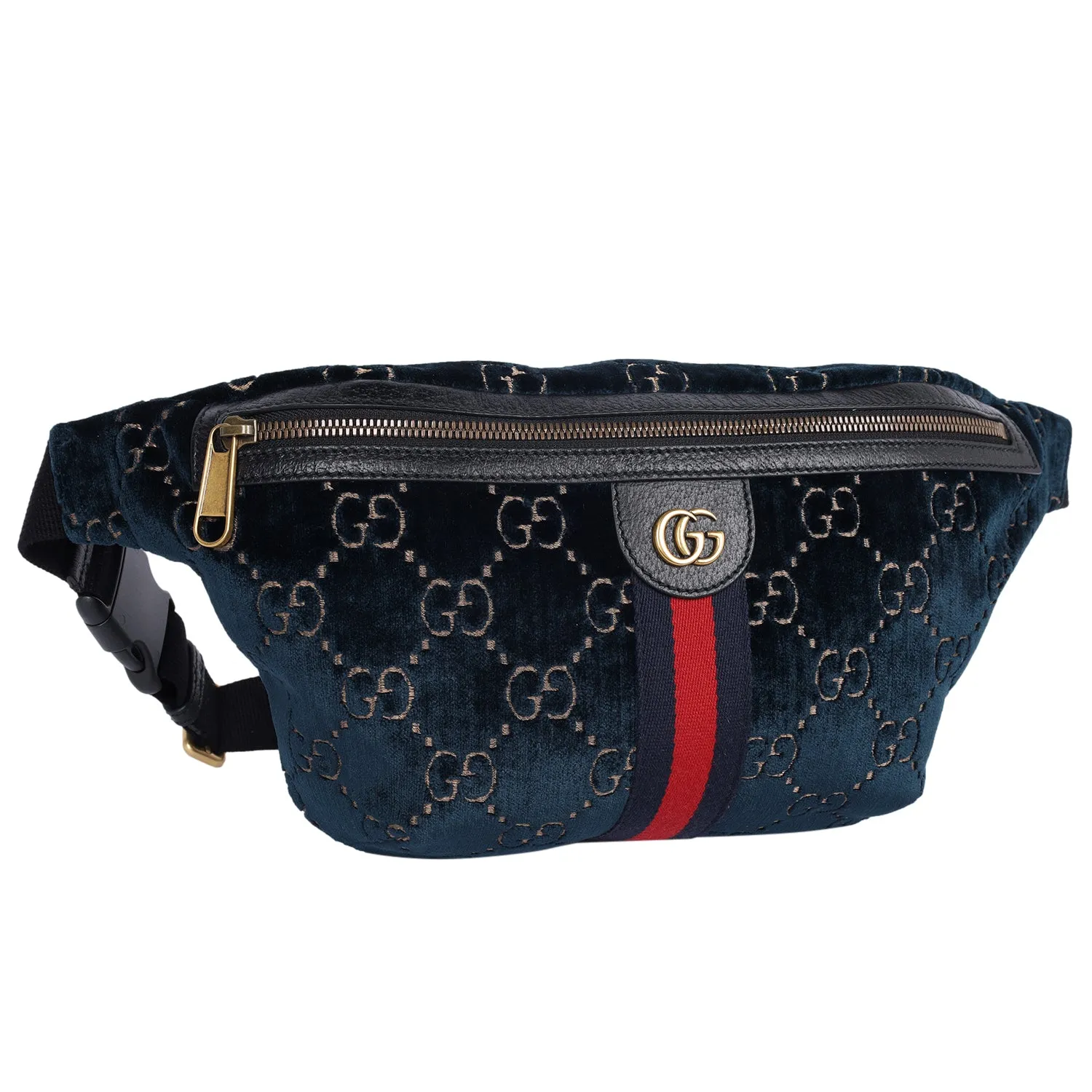 Velvet GG Monogram Web Belt Bag Blue Beige (Authentic Pre-Owned)