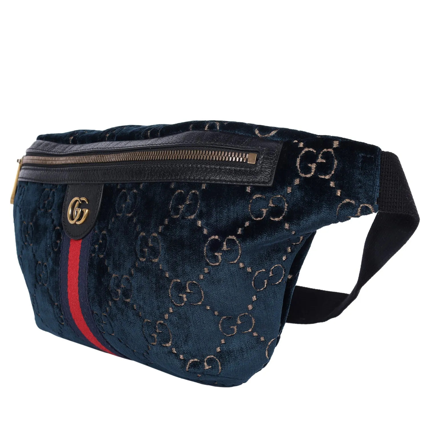 Velvet GG Monogram Web Belt Bag Blue Beige (Authentic Pre-Owned)