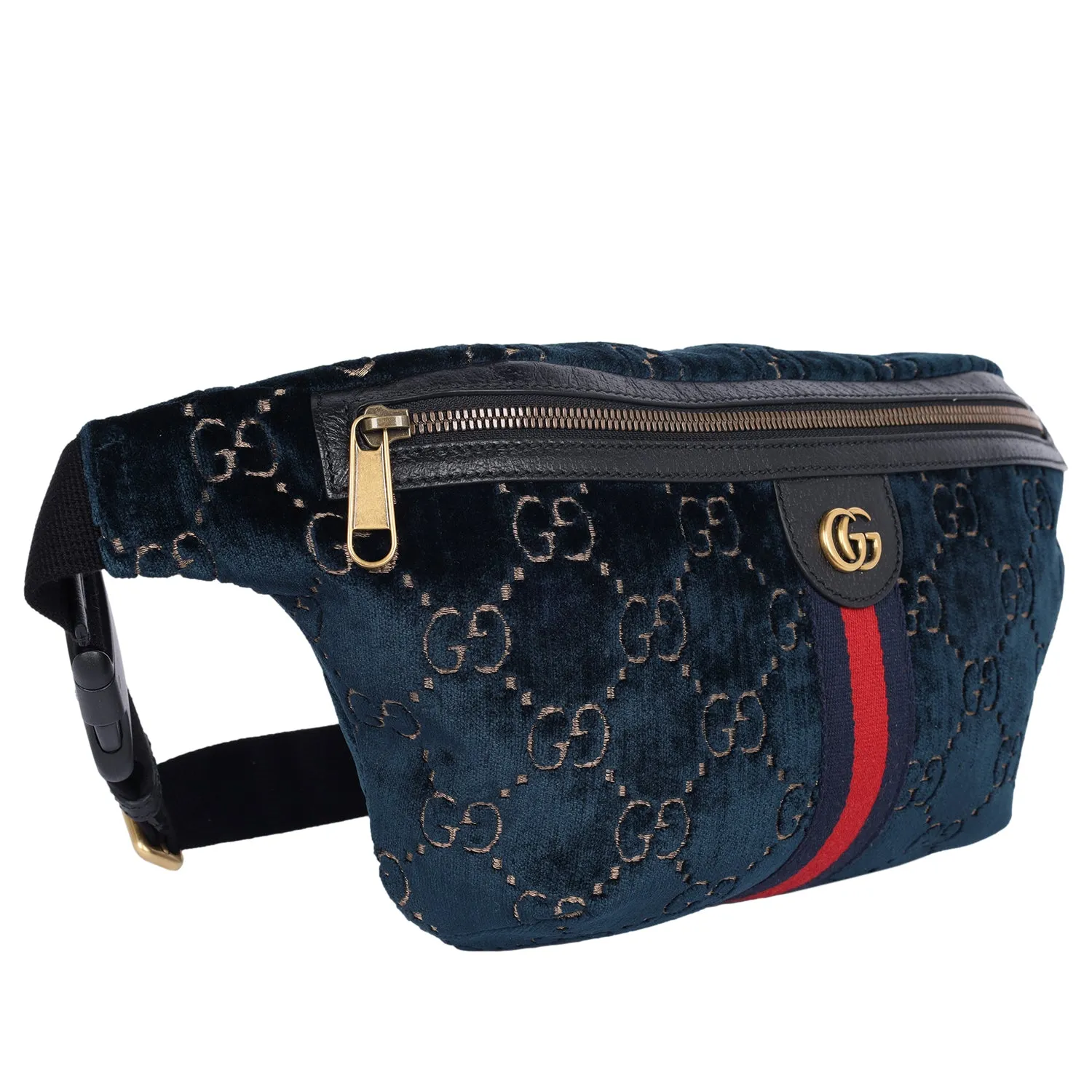 Velvet GG Monogram Web Belt Bag Blue Beige (Authentic Pre-Owned)