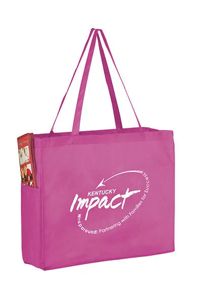 Wholesale Awareness Pink Non-Woven Over-the-Shoulder Tote Bag with Side Pockets - Y2KP16612BCA