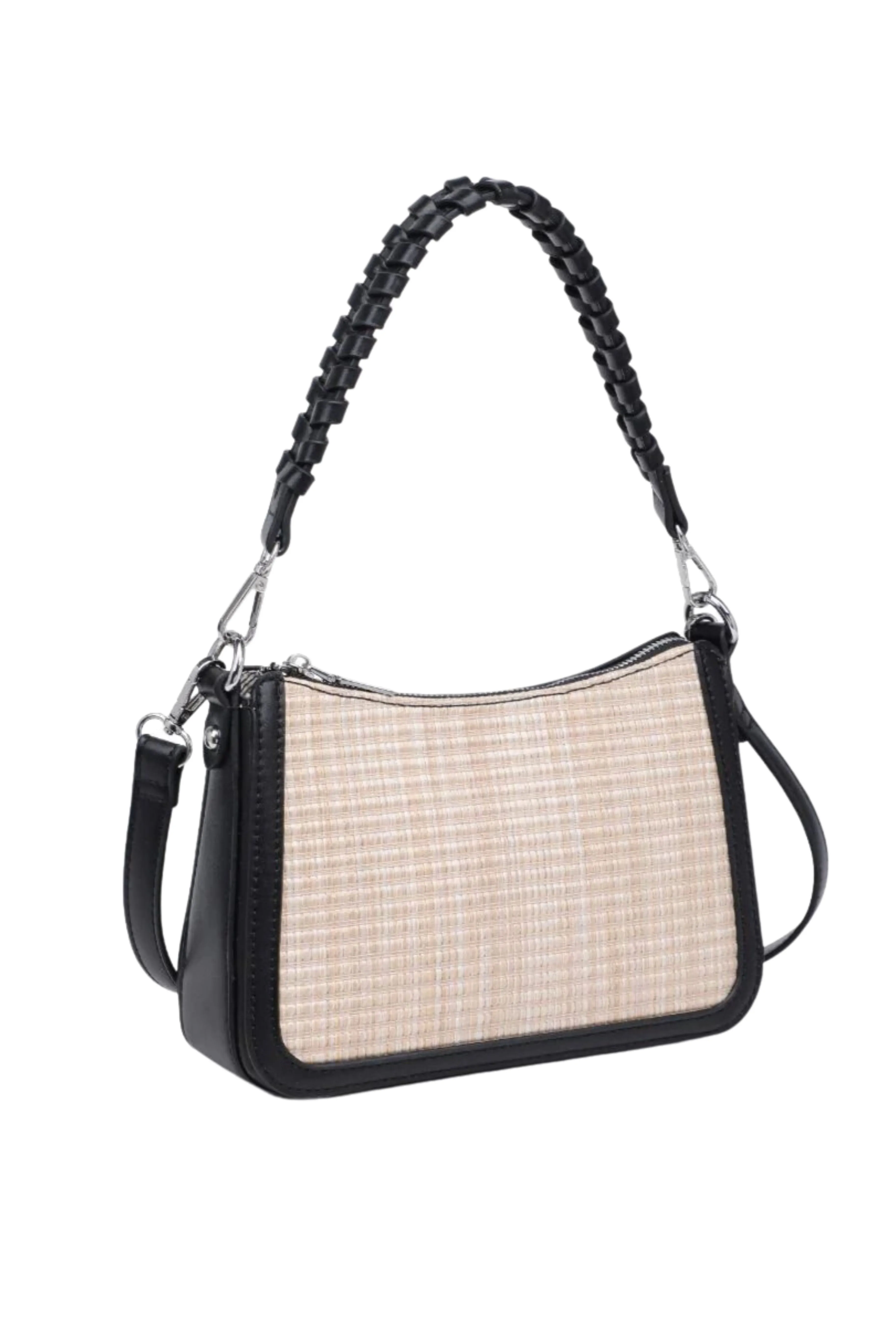 Woven And Leather Shoulder Bag